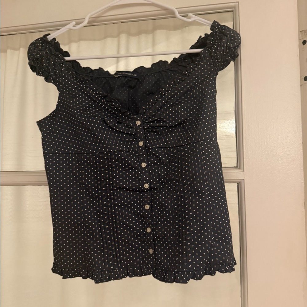Brandy Melville Black and White Polka Dot Blouse